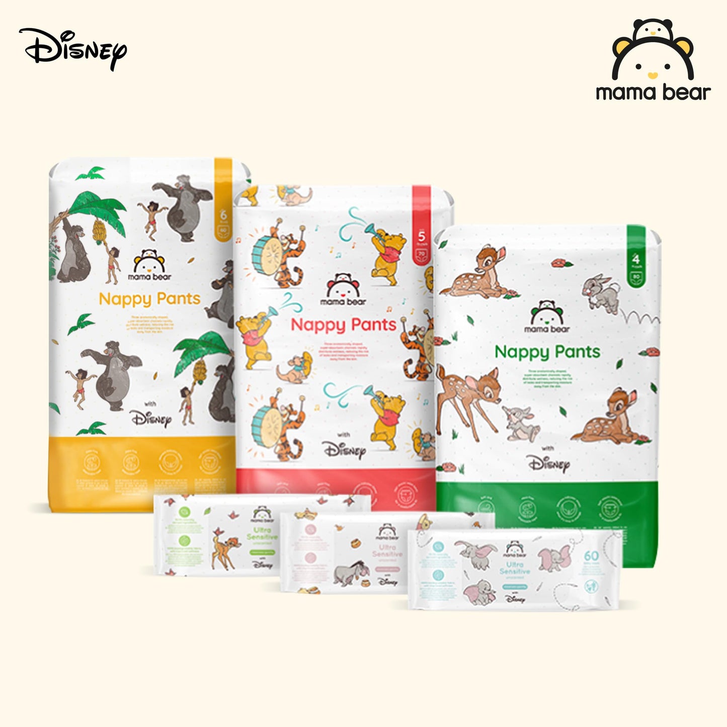 Amazon Brand - Mama Bear Disney Nappy Pants, Size 6 (15+ kg), 120 Count (2 Packs of 60), White, Monthly Pack
