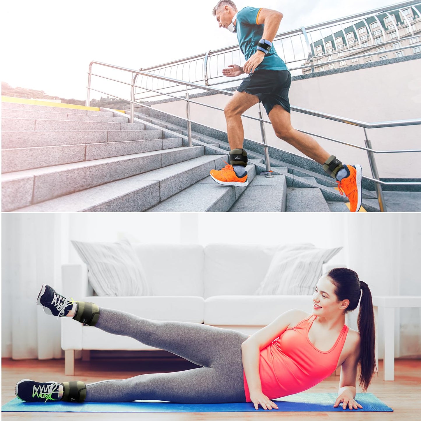 Sportneer Adjustable Ankle Weights for Women and Men：1 Pair 1 2 3 4 6 7 8 10 lbs Upgraded Easily Adjustable Leg Weight, Weighted Wrist Weight Strap for Gym, Fitness, Workout, Walking, Dancing (Army Green, 5 lbs x 2)