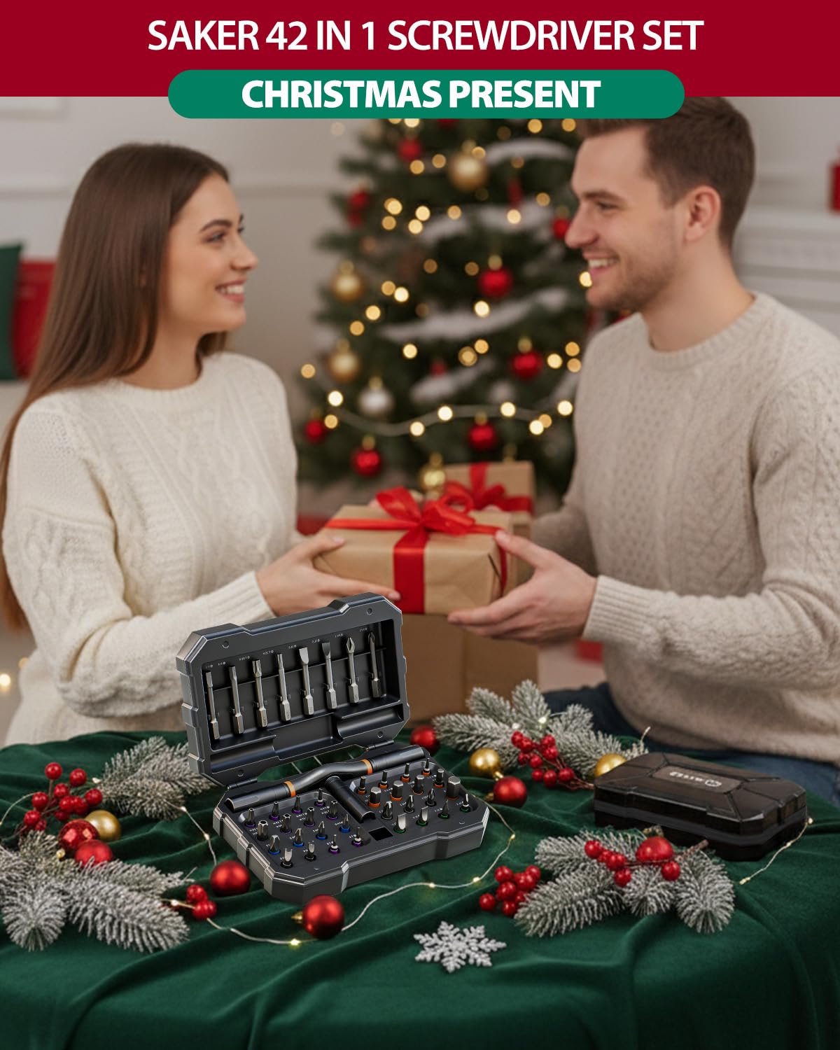 Saker 42-in-1 Magnetic Screwdriver Set for Christmas Gifts, Screwdriver Kit with T Handle & Storage Case, Gifts for Men, DIY, Furniture, Computer, and Bicycle Repair, Grey