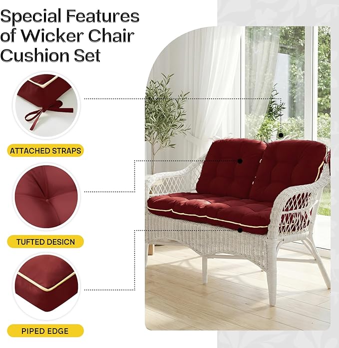 1 MIDDLE ONE Wicker Chair Cushions 3 Pieces Set