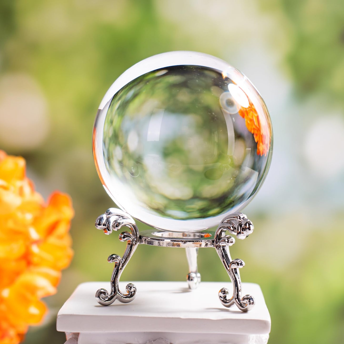 Clear Crystal Ball 80mm/3.2 Inches with Stand Ideal for Office Decor This Cool Things as a Photography Prop and Feng Shui Divination Sphere As Office Decor and Desk Decor Crafted from K9 Crystal.