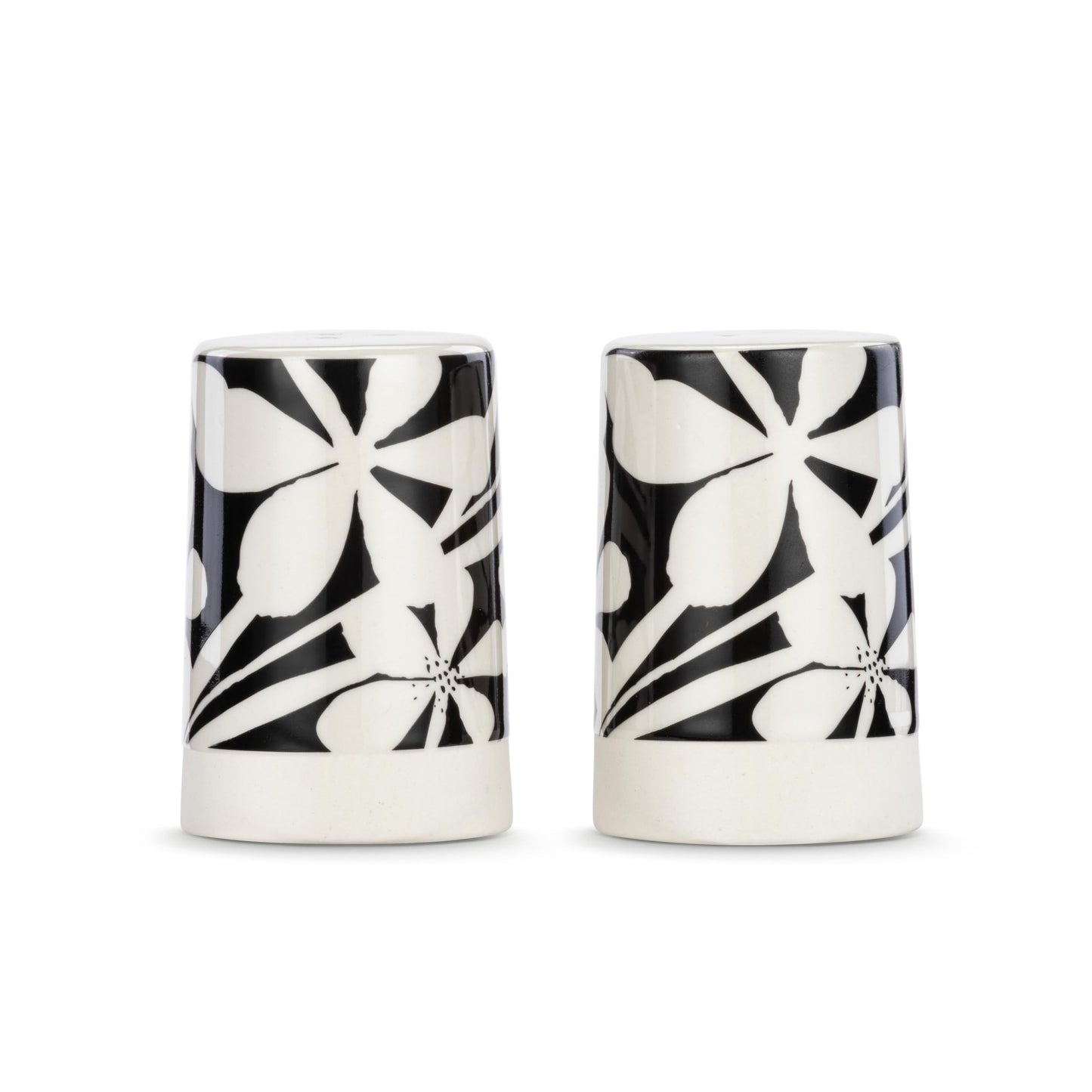 DEMDACO Black and White Bold Floral - by Lori Siebert - 3 Inch Stoneware Salt and Pepper Shaker Set