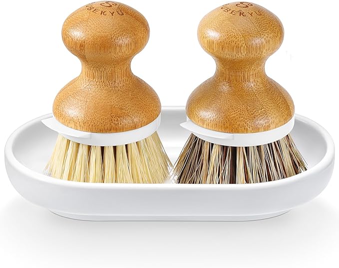 SUBEKYU Dish Brush, Bamboo Dish Scrubber Brush Set