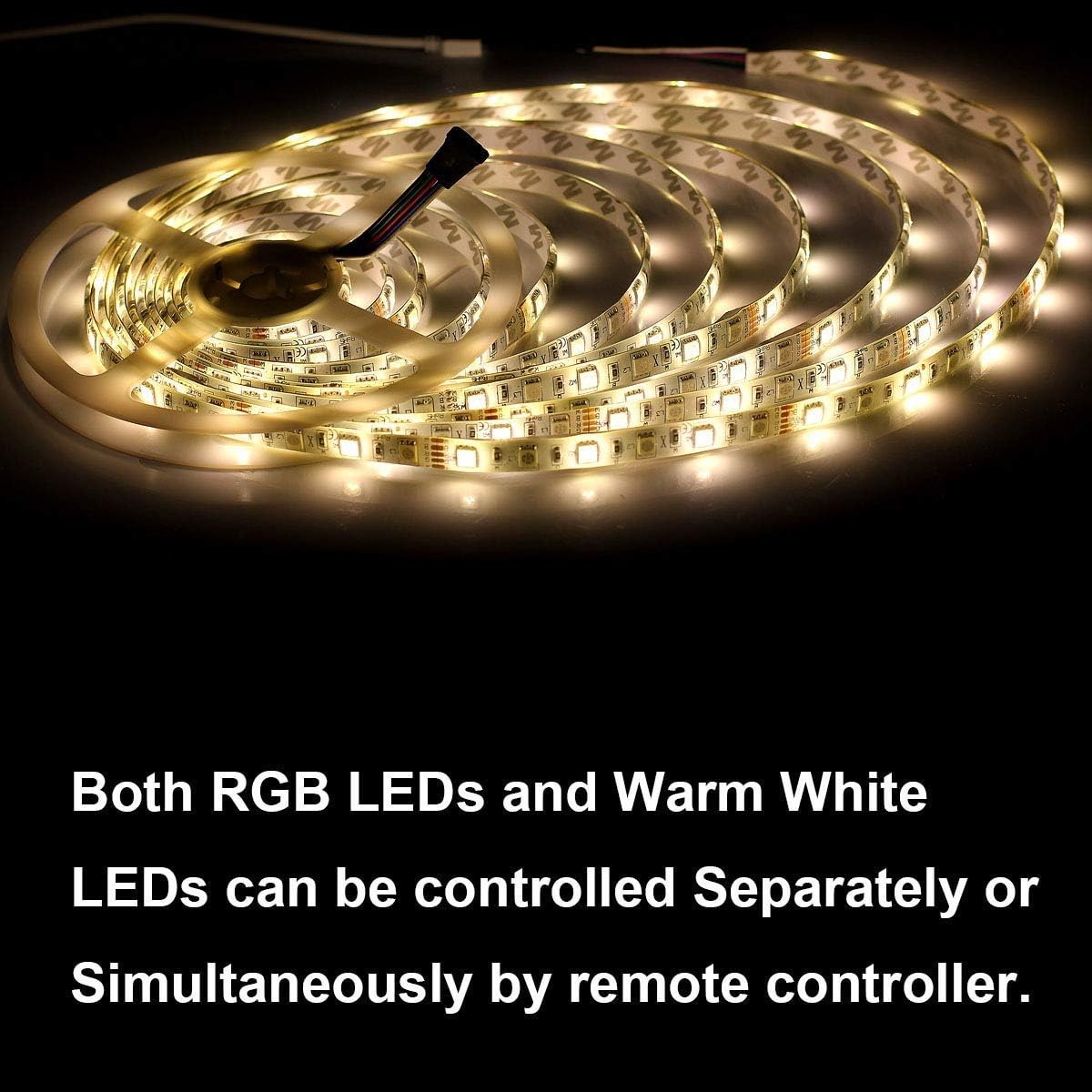 SUPERNIGHT RGBWW LED Strip Light IP65 Waterproof RGB Color Changing Rope Lighting with Warm White 3500K Color 16.4ft 300leds 5050 Tape Light (RGB + Warm White)