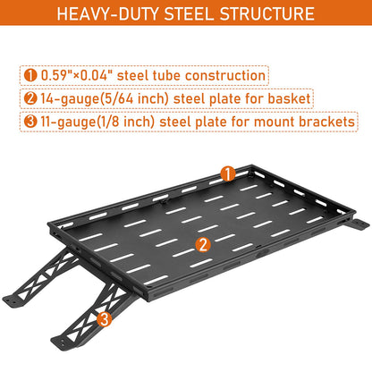 Hooke Road Rear Trunk Cargo Rack Basket Tray for 2007-2026 Jeep Wrangler JK JL 4-Door Hardtops, Sturdy Steel Shelf for Camping Trip Gear