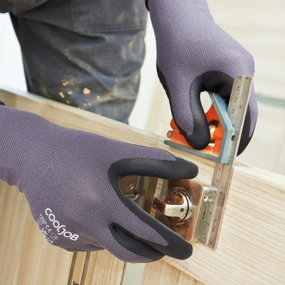 COOLJOB Work Gloves, 3 Pairs Nitrile Coated Safety Work Gloves for Men, Dots for Anti-Slip Grip, Large (3 Pairs L)
