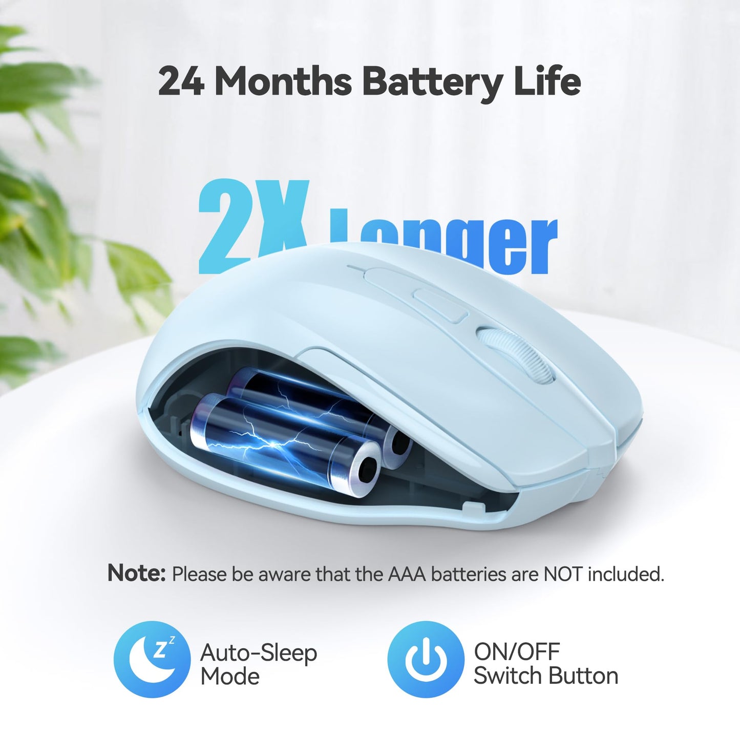 TECKNET Wireless Mouse, 2.4G Ergonomic Optical Mouse, Computer Mouse for Laptop, PC, Computer, Chromebook, Notebook, 6 Buttons, 24 Months Battery Life, 2600 DPI, 5 Adjustment Levels