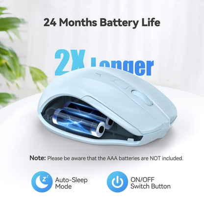 TECKNET Wireless Mouse, 2.4G Ergonomic Optical Mouse, Computer Mouse for Laptop, PC, Computer, Chromebook, Notebook, 6 Buttons, 24 Months Battery Life, 2600 DPI, 5 Adjustment Levels