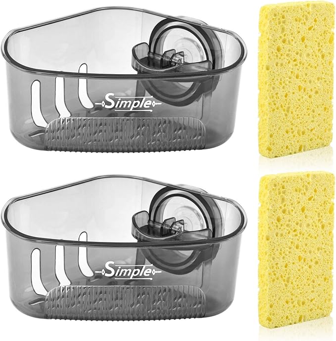 2 PACK Suction Cup Sink Corner Rack, Corner Sinks Strainer Basket Sponge Holder