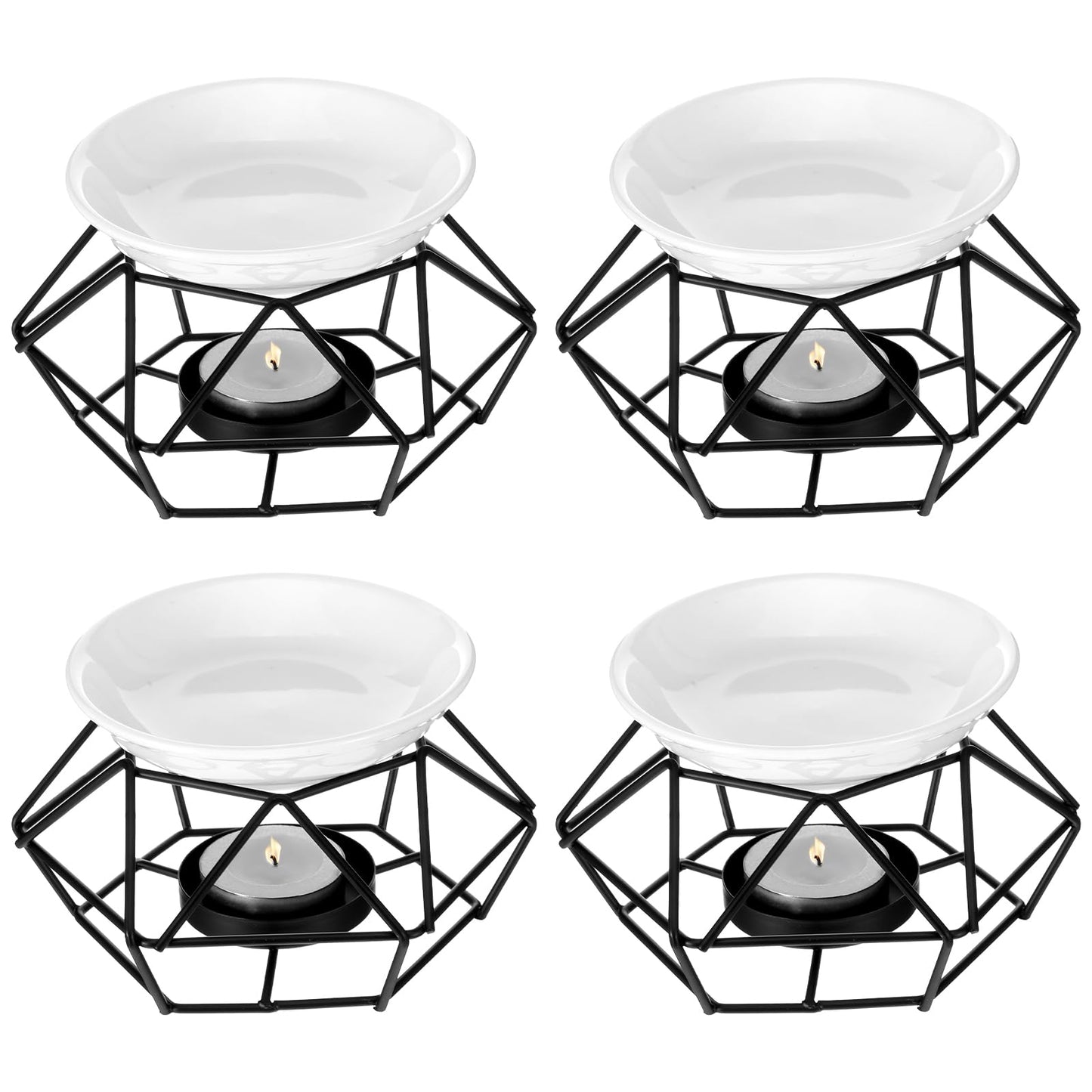 4 Pcs Black Metal Essential Oil Burner, Romantic Bird Nest Style Tealight Wax Warmer with Oil Plates, Iron Candle Holder Aroma Diffuser for Home Wedding Office Decoration