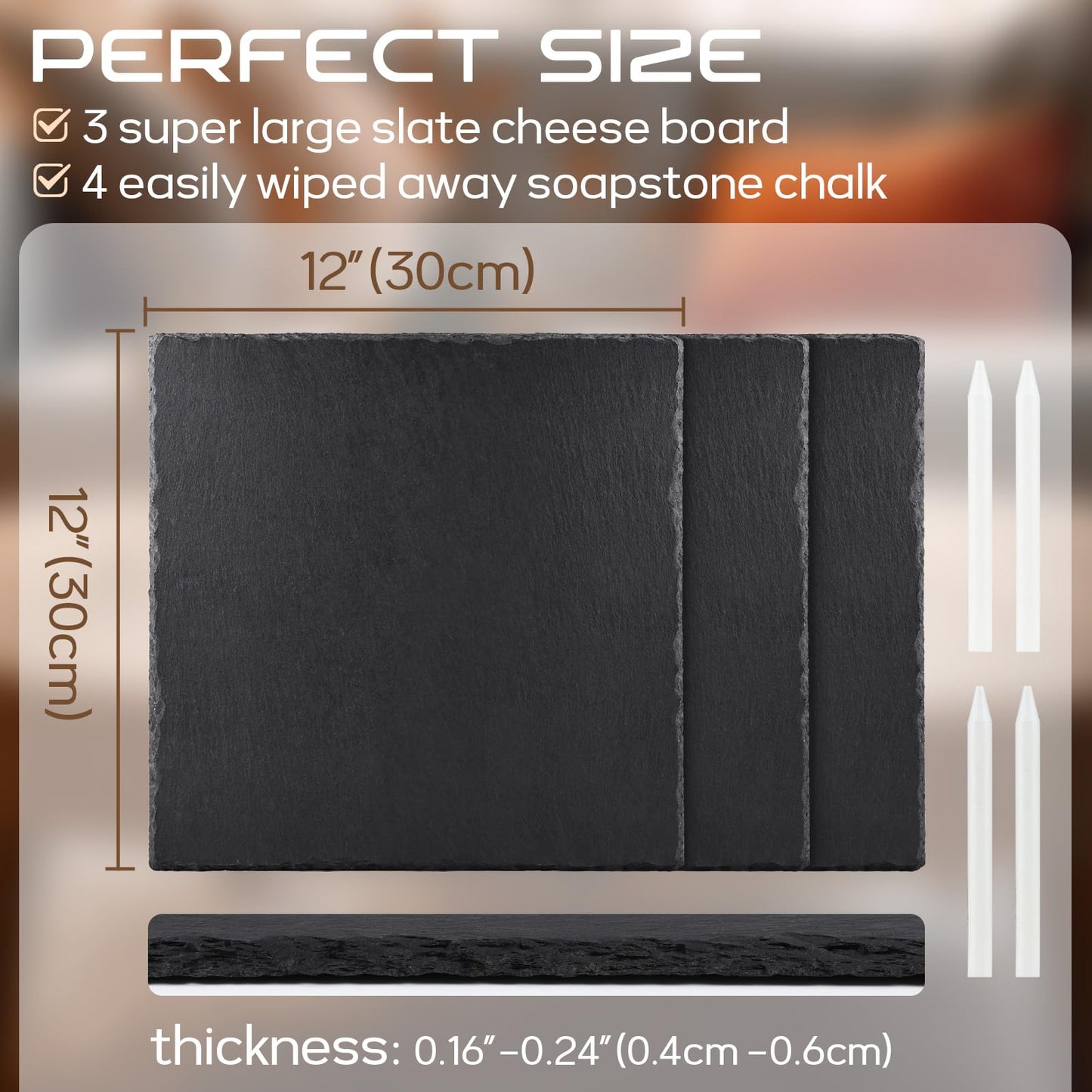 GOH DODD 12x12 Inch Set of 3 Large Slate Cheese Board, Charcuterie Boards Stone Slate Plates, Laser Engraving Blanks for Meat Fruit Appetizers Sussi Party Wedding Housewarming Gifts, Square
