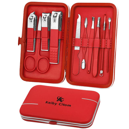 Manicure Set, Travel Mini Nail Clippers Kit Pedicure Care Tools, 10pcs Stainless Steel Grooming kit (Pink)