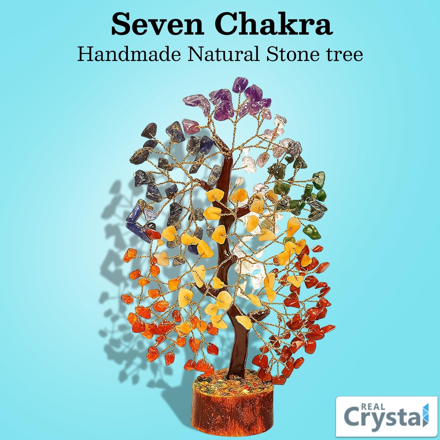 Seven Chakra Crystal Tree — Healing Crystal 7 Chakra Tree for Chakra Balancing, Feng Shui Decor, Meditation, Reiki, Good Luck Home & Office Decoration — Gemstone Spiritual Gift for Women & Men