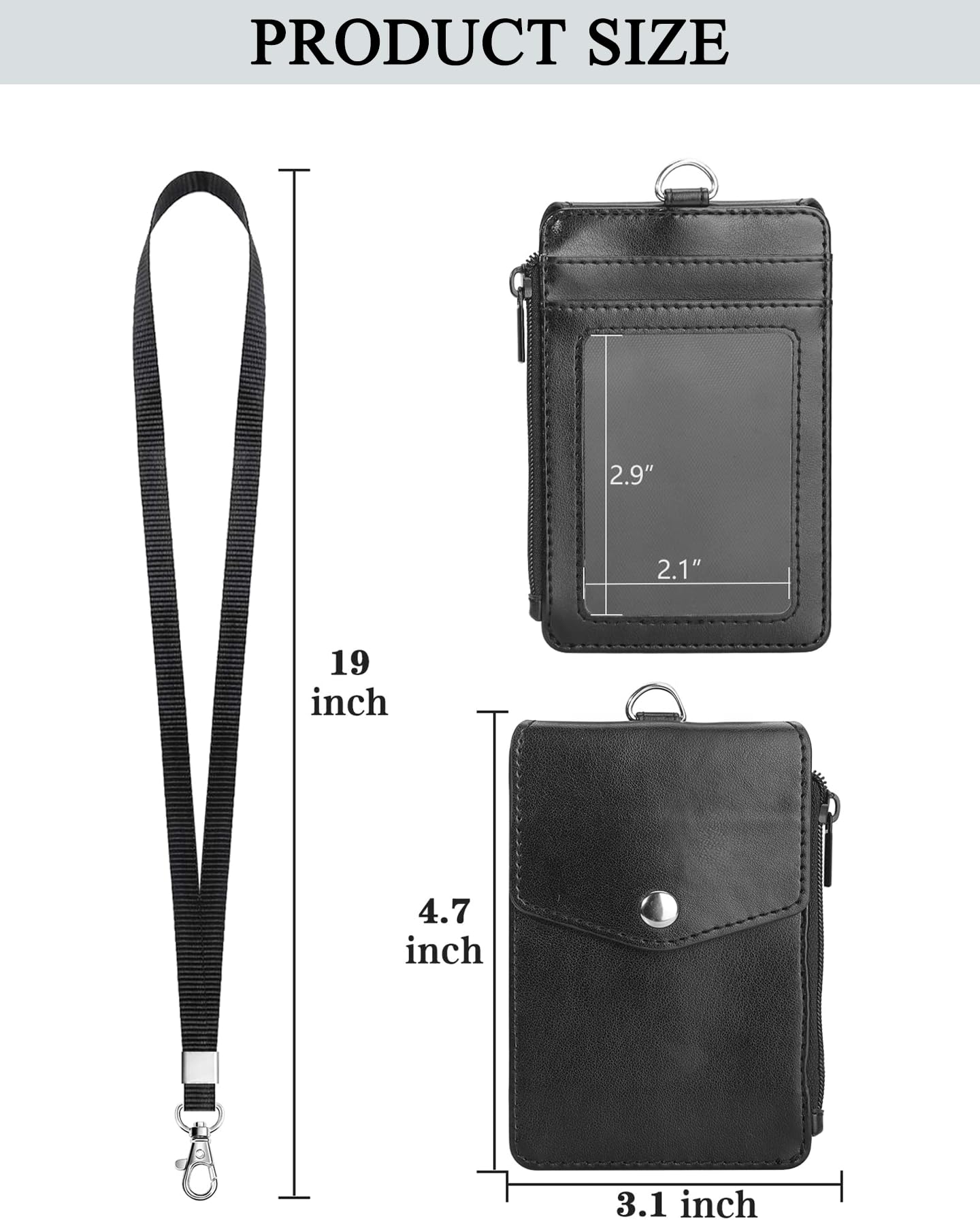 Teskyer ID Badge Holder with Lanyard, 1 Zip Pocket and 4 Card Slots, Lanyard ID Card Holder Wallet for Office School Work Badges, Cruise Ship Cards, Hotel Key Cards, Pass Cards - Black