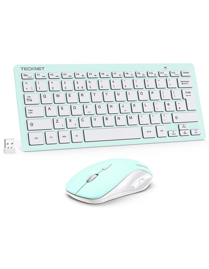 TECKNET Mini Wireless Keyboard and Mouse Set, 2.4G Cordless USB Keyboard and Silent Mouse Comb with Nano USB Receiver, 12 Multimedia Shortcuts for Computer, PC, Laptop, Desktop, Green