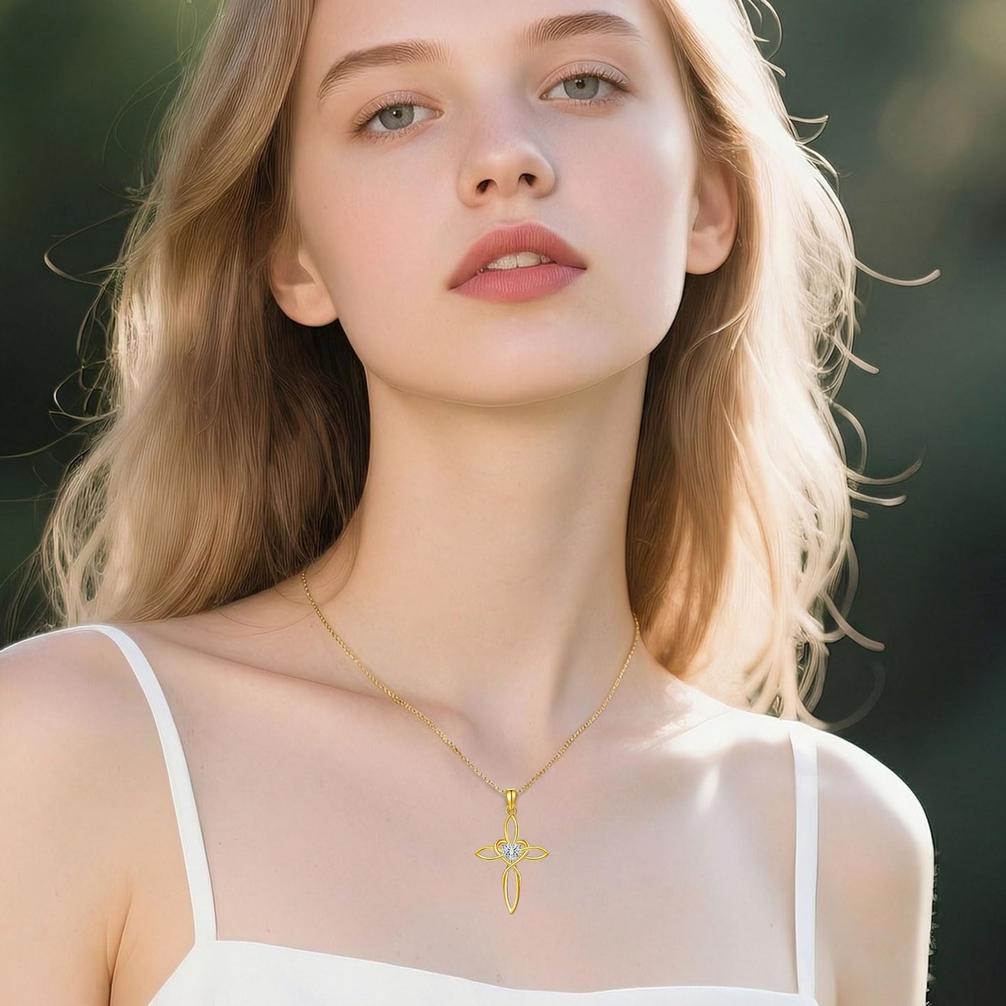 POIUY Celtic Knot Cross Birthstone Necklace for Women Irish Infinity 14K Gold Heart Pendant Cross Jewelry Anniversary Valentines Birthday Mothers Day Gifts for Mom Wife Her