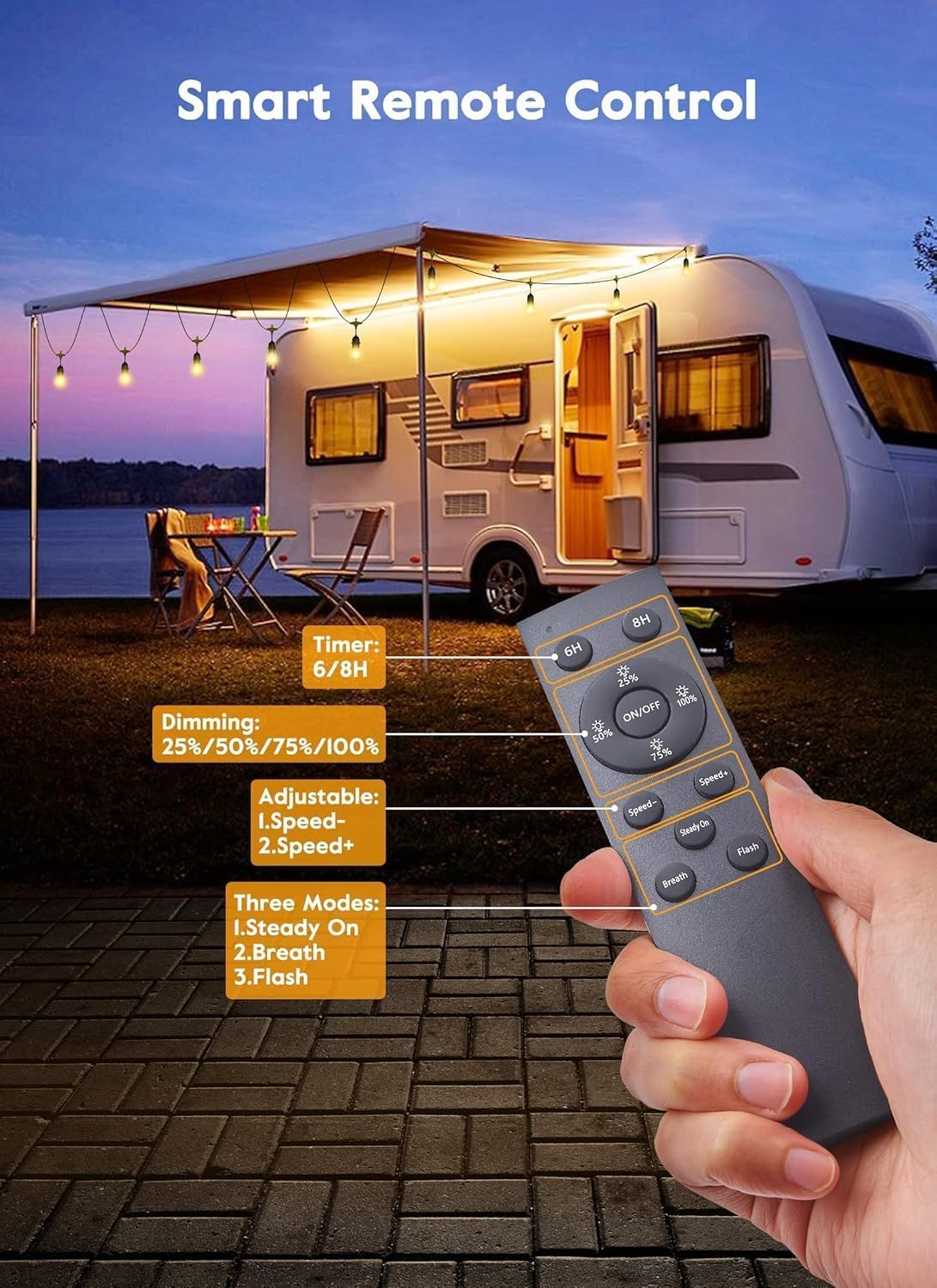 Brightown Outdoor String Lights, 82FT 25 Bulbs Shatterproof Patio Lights with Remote, IP65 Waterproof Dimmable Hanging Connectable LED Outdoor Lights for Backyard, Bistro, Porch, Deck, Balcony