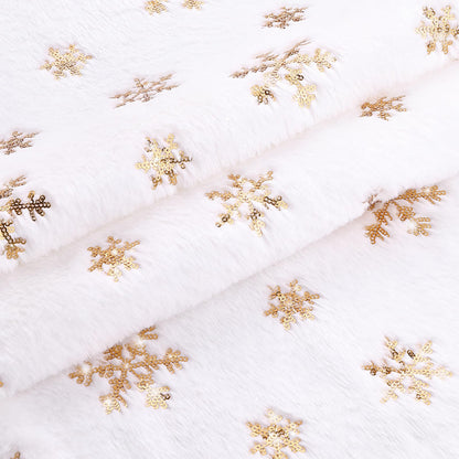 Faux Fur Christmas Table Runners 72 inches Long, Gold Sequin Snowflake Table Runner Xmas Table Runner for White Super Soft Thick Luxury Christmas Table Decoration, 13x72 inch