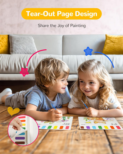 TECJOE Paint with Water Coloring Books for Toddlers, A to Z 26 Pages Animal Watercolor Paint Set with 3 Brushes, Mess Free Painting Activity for Kids Ages 4 5 6 7 8, Christmas Gifts Arts & Crafts Toy