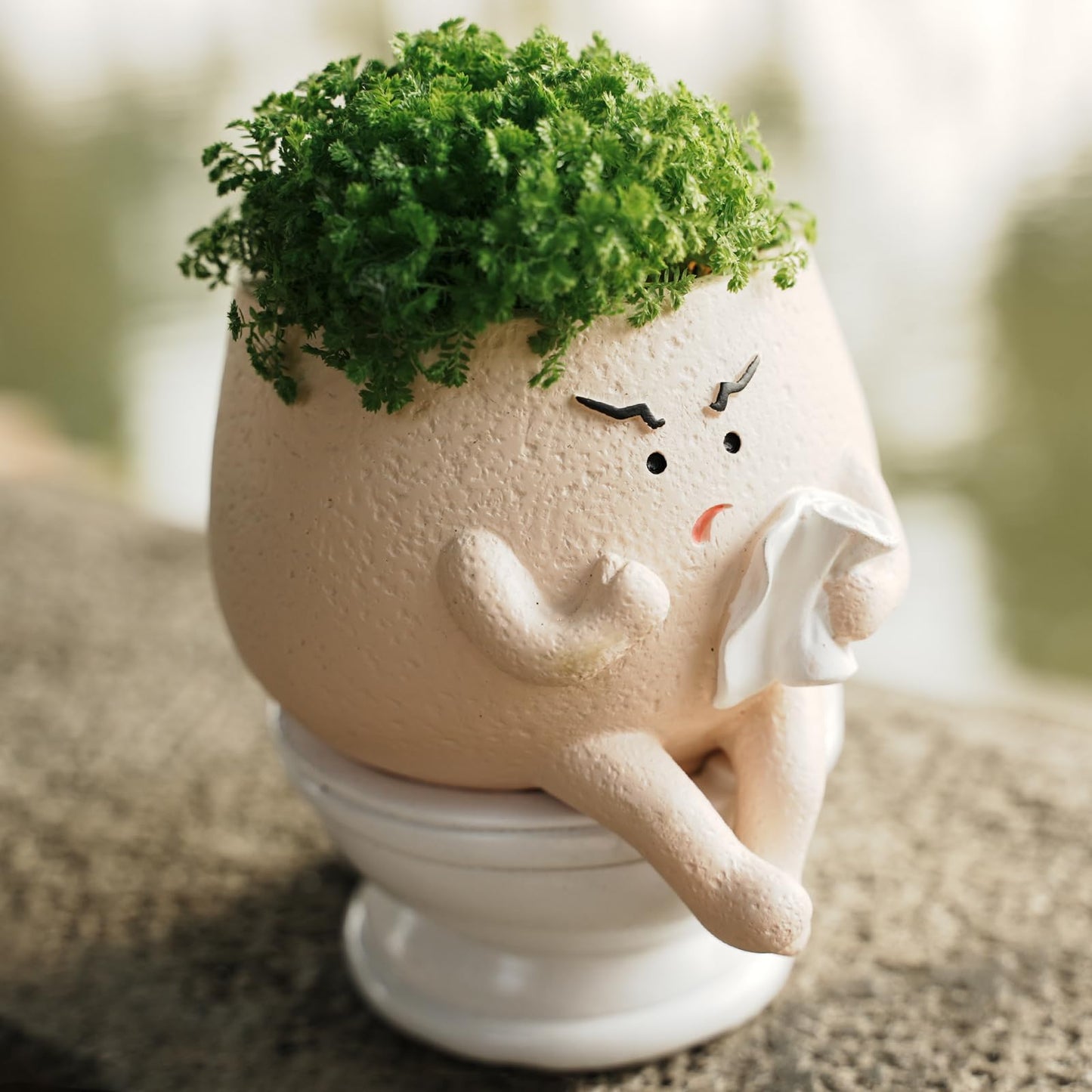 Ahilzam Face Planter Pots Funny Toilet Planters for Indoor Plants, Self Watering with Drainage Hole Cute Flower Pots, Outdoor Face Head Succulent Pot, for Plant Lovers