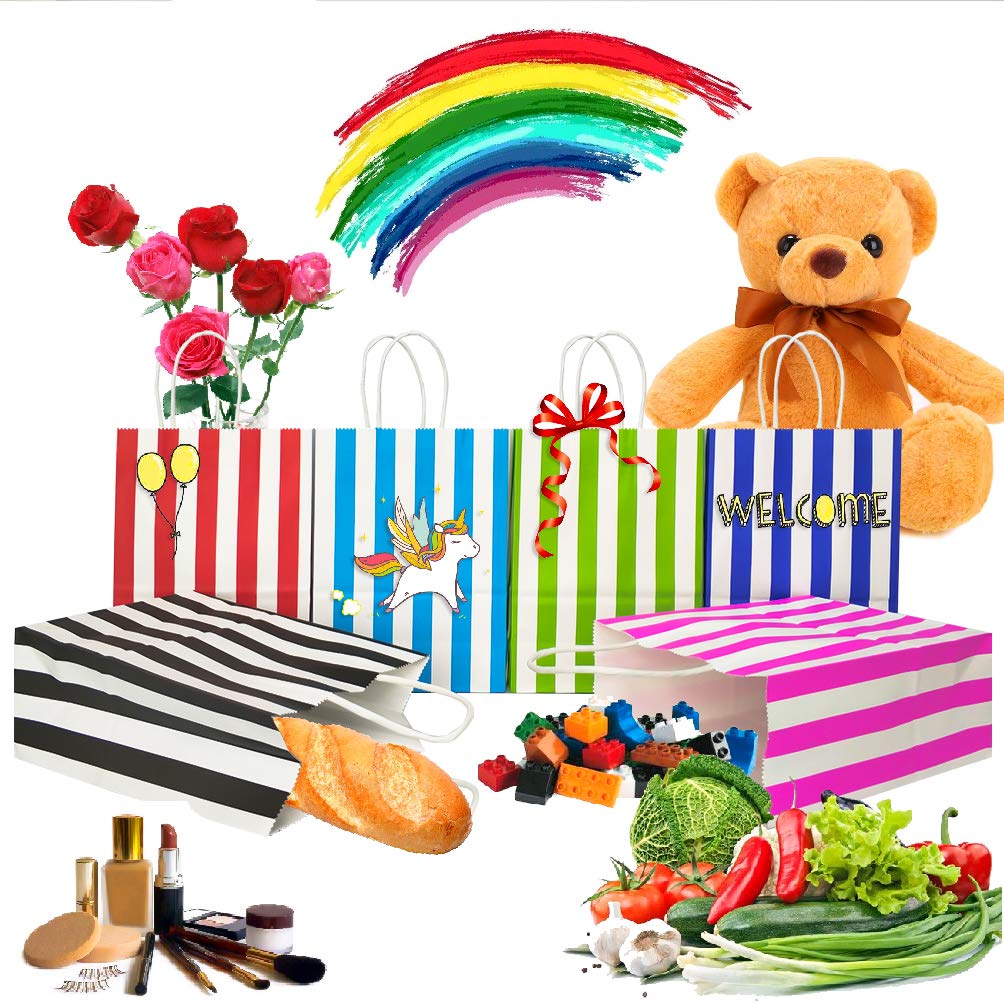 ADIDO EVA 25 PCS Red and White Striped Gift Bags Small Red White Stripe Bags with Handles for Party Favor (6.2 x 3.1 x 8.6 In)