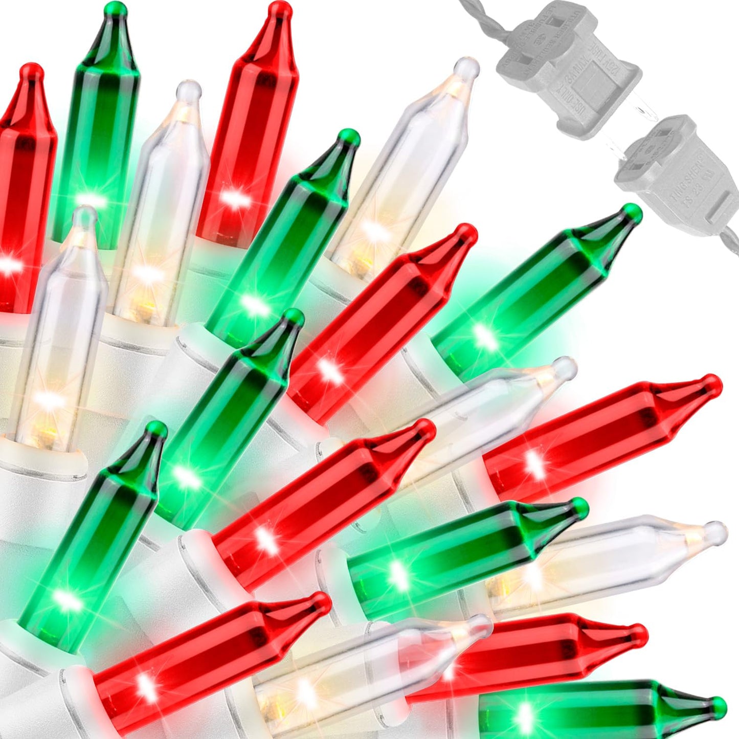LAMPHOME Super-Bright Extendable Red Green Clear Christmas Lights Decoration 100Lights 19.6ft UL Certified Mini Bulb String Lights for Outdoor Christmas Tree Garden Patio Wedding Decor