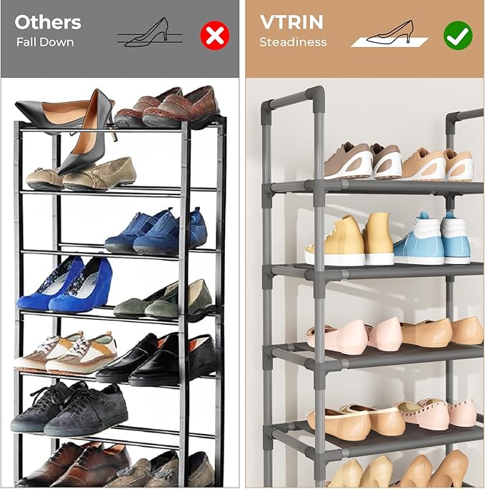 VTRIN 10 Tiers Tall Shoe Rack Holds 20-25 Pairs of Shoes Sturdy Vertical Shoe