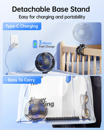 SWEETFULL Portable Stroller Fan with Display 4000mAh Battery Powered Mini Clip On Fan, 4-Speed Rechargeable Small Personal Cooling for Baby Car Seat Crib Travel - Black