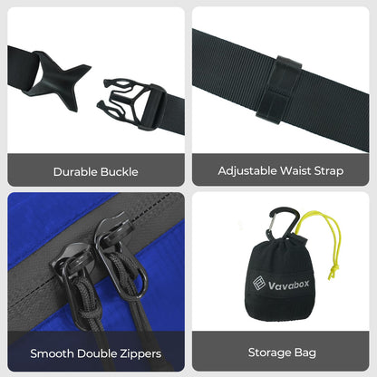 Vavabox Extremely Lightweight Running Belt for Men Women, Fanny Pack Travel Bum Bag with 2 Zippers, Water-Resistant Waist Bag for Running Walking Hiking (Dark Blue)