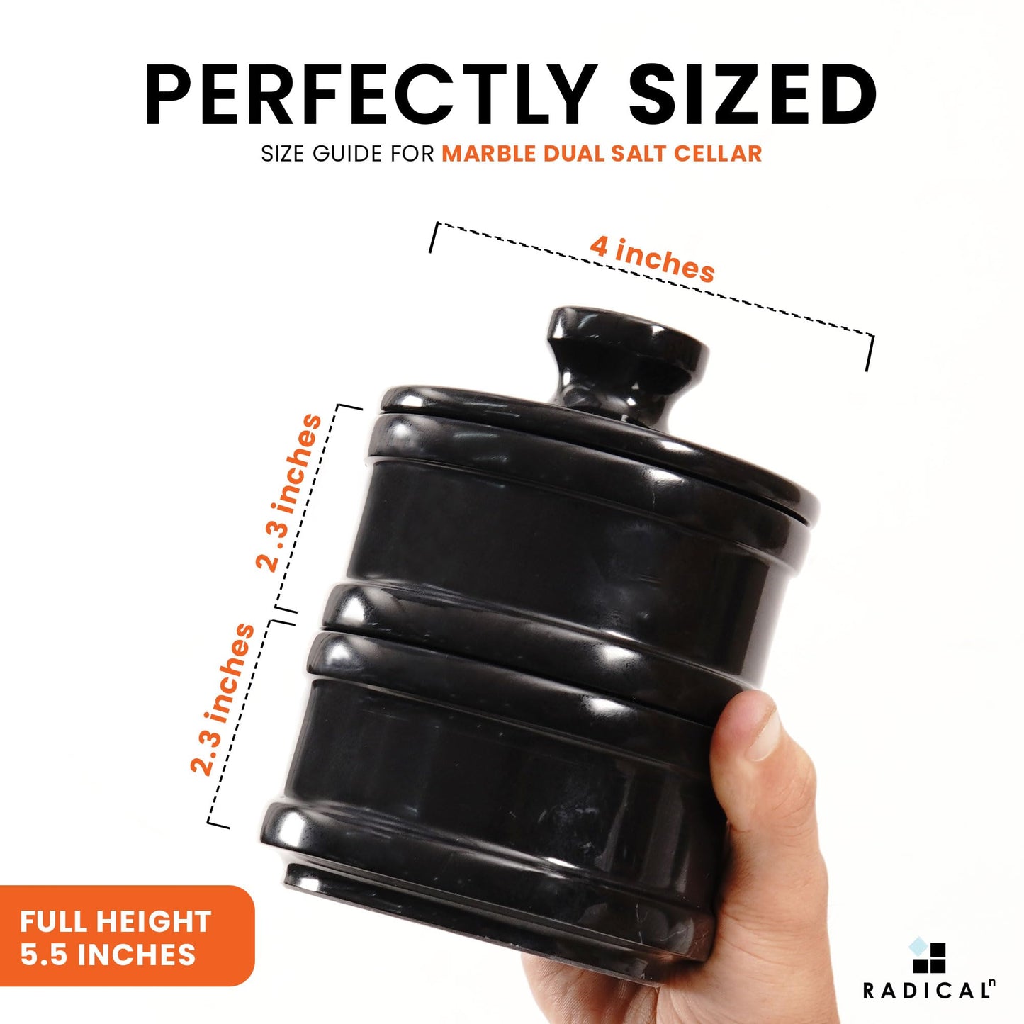 Radicaln Handmade Marble Black 5.5” Dual Salt Cellar With Lid – 2.3” Each Salt and Pepper Bowls Kitchen Container Storage Set – Ideal for Jewelry, Butter Keeper, Sugar & kitchen Décor