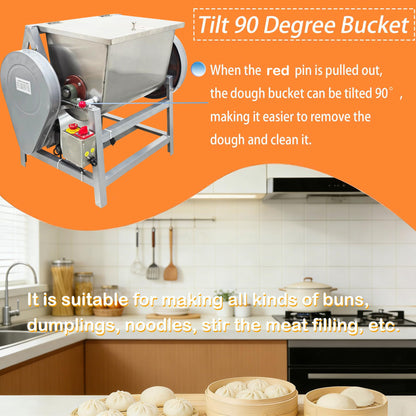 BEILOCKERY 110V 15kg Electric Dough Mixer with 90 Degree Tilt Bowl, 1500W Commercial Dough Kneading Machine, Heavy-Duty Dough Kneading Machine, Stainless Steel Food Mixer