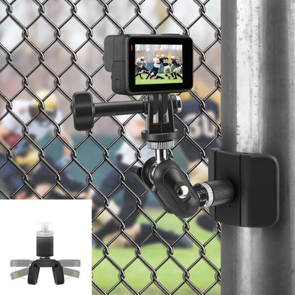 Magnetic Camera Fence Mount for Sports Recording, Universal Pole Mount fits for GoPro Insta360 X5 Mevo Camera, Flexible Fold Magnet Base for Flat & Curved Surfaces, Gym & Training Video Mount