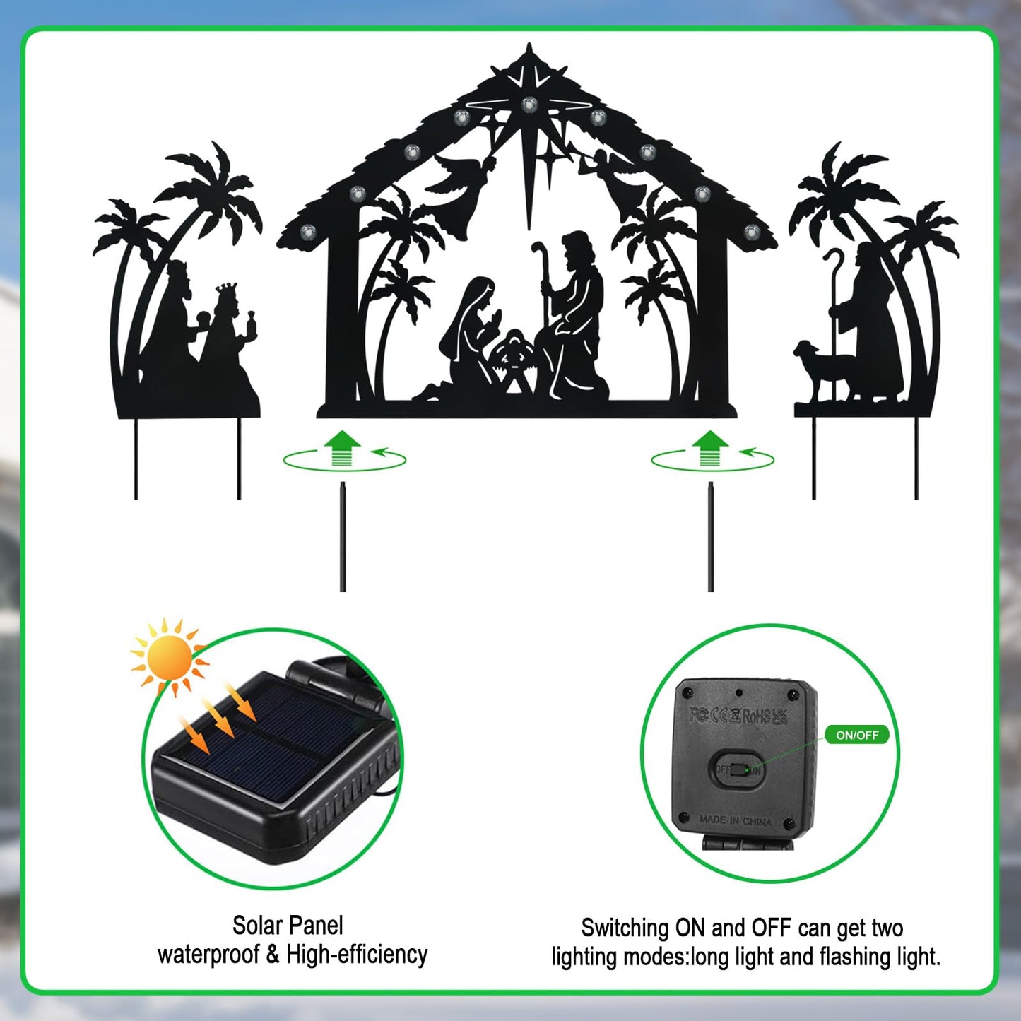 Hokfirm Solar Nativity Scene Outdoor,3Pack Lighted Outdoor Christmas Decorations,Metal Silhouette Nativity Set Outside for Yard Garden Stake