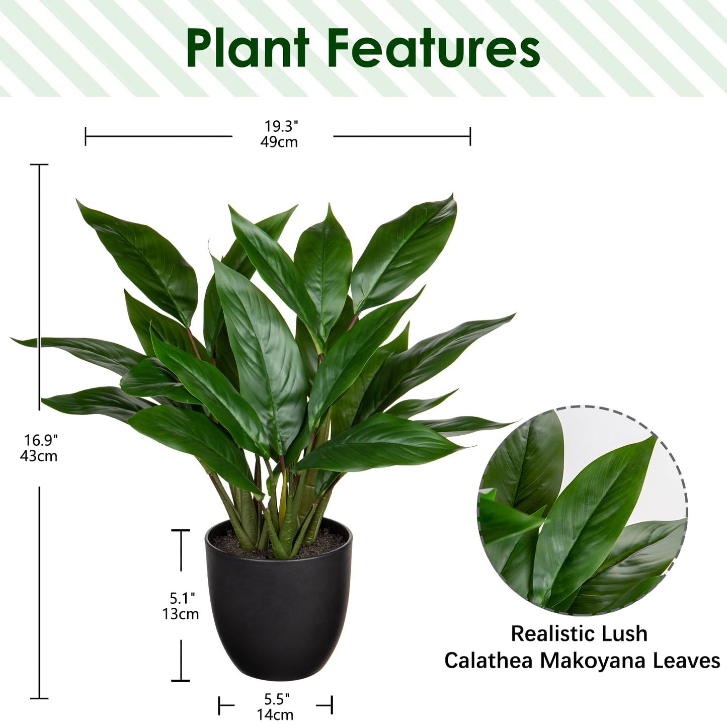 GnFlus Fake Plants 17'' Faux Plants Artificial Potted Plants Indoor Realistic Fake Cast Iron Plant Artificial Plants with Pot for Home Office Farmhouse Kitchen Bathroom Table Shelf Decor