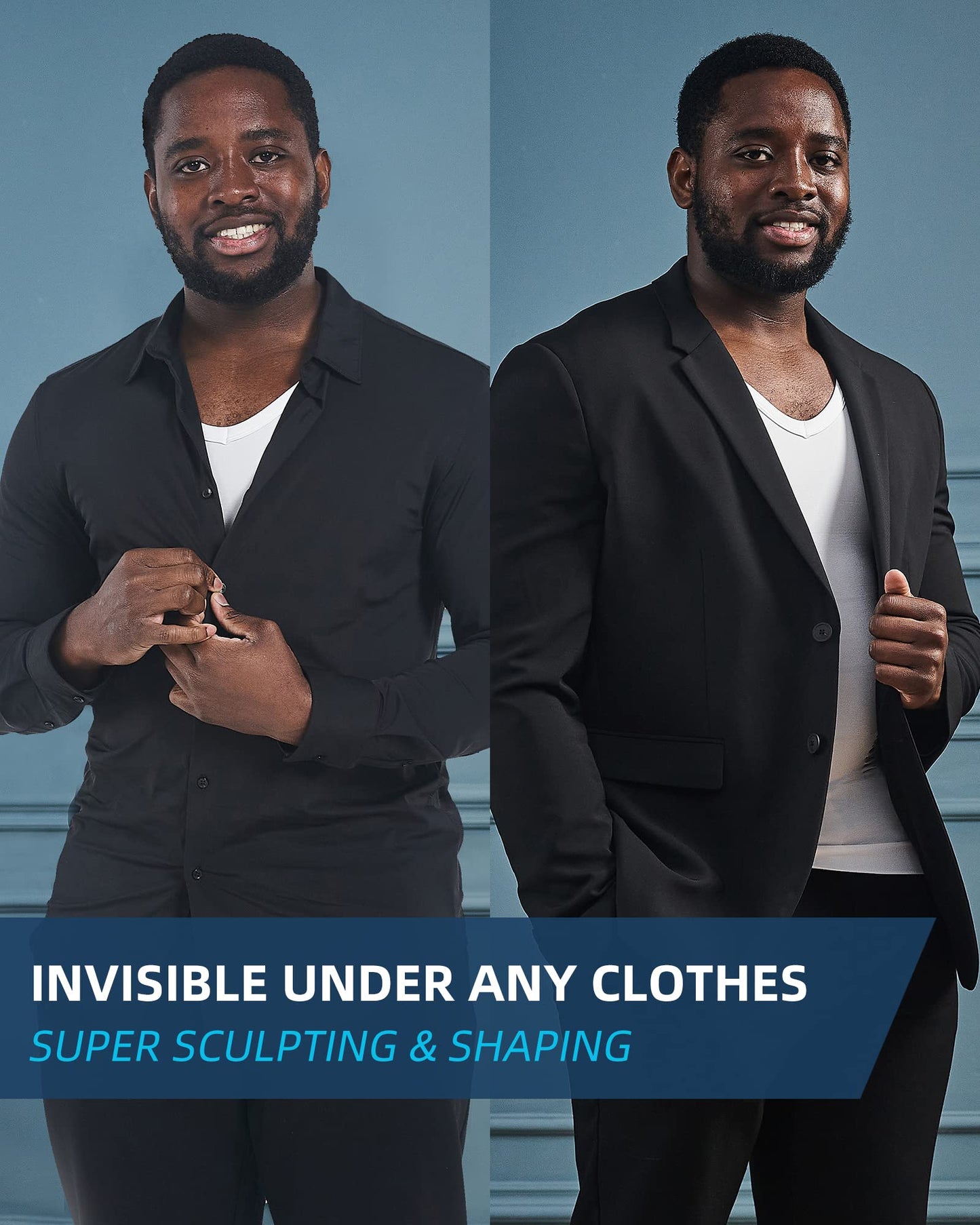 KOCLES Gynecomastia Compression Shirts for Men, Shapewear Slimming Body Shaper Undershirt, V-Neck Baselayer T-Shirt for Workout Sports, Fajas para Hombres (White, X-Large)