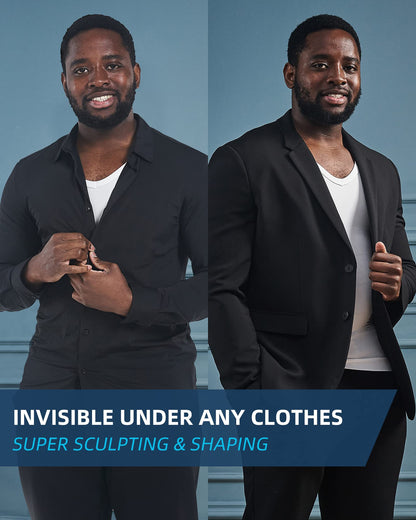 KOCLES Gynecomastia Compression Shirts for Men, Shapewear Slimming Body Shaper Undershirt, V-Neck Baselayer T-Shirt for Workout Sports, Fajas para Hombres (White, X-Large)