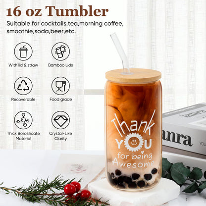 Benjika Appreciation Gifts for Women, Colleagues & Neighbors - Glass Cups, Employee & Coworker Thank You Gifts - 'Being Awesome' Gift Set