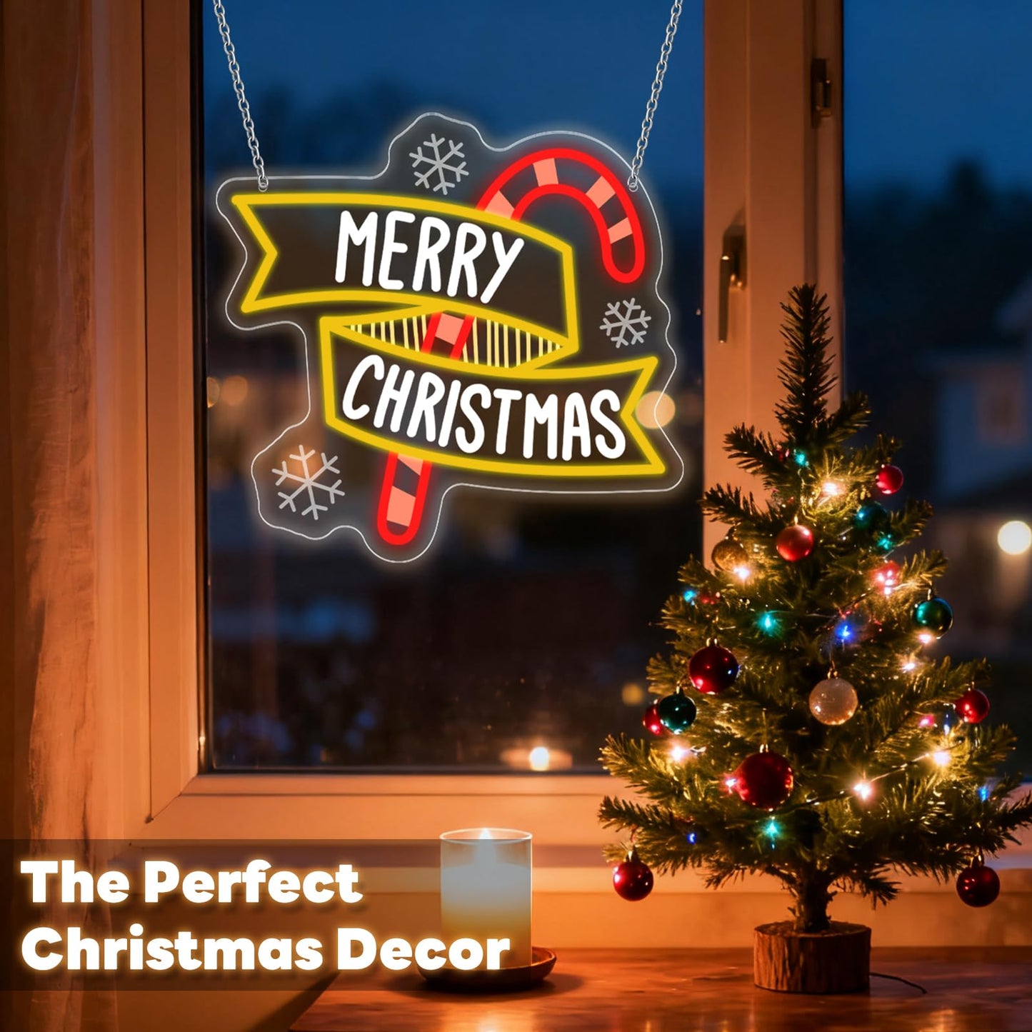 Merry Christmas Neon Signs, Dimmable Merry Christmas LED Light Sign, Xmas Candy Cane Sign for Holiday Party Home Bar Decoration, USB Powered Neon Light for Xmas Party Bedroom Bar Club