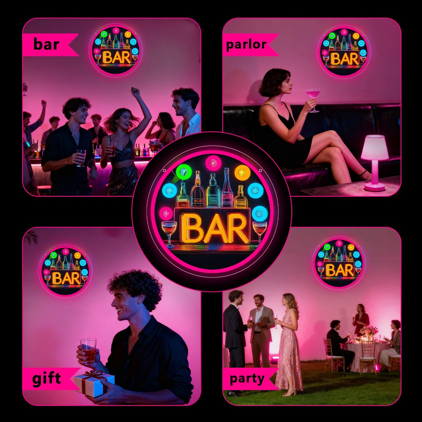 Neon Bar Signs for Home Bar, Bar Led Neon Sign for Man Cave Room Decor Pub Cocktails Party - Best Gifts for Husband, Father, Boyfriend, Whiskey and Beer Lover
