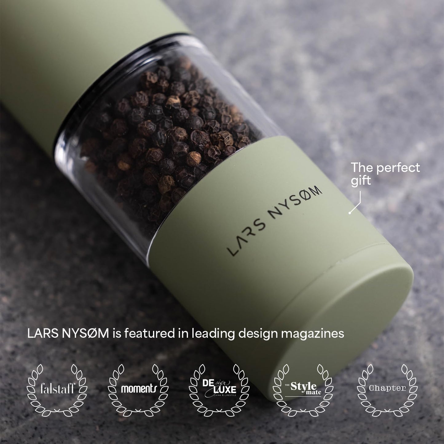 LARS NYSØM Salt and Pepper Grinder Set, Manual Salt and Pepper Mills with Adjustable Ceramic Grinder, Design Spice Shaker Set (Almond Beige)