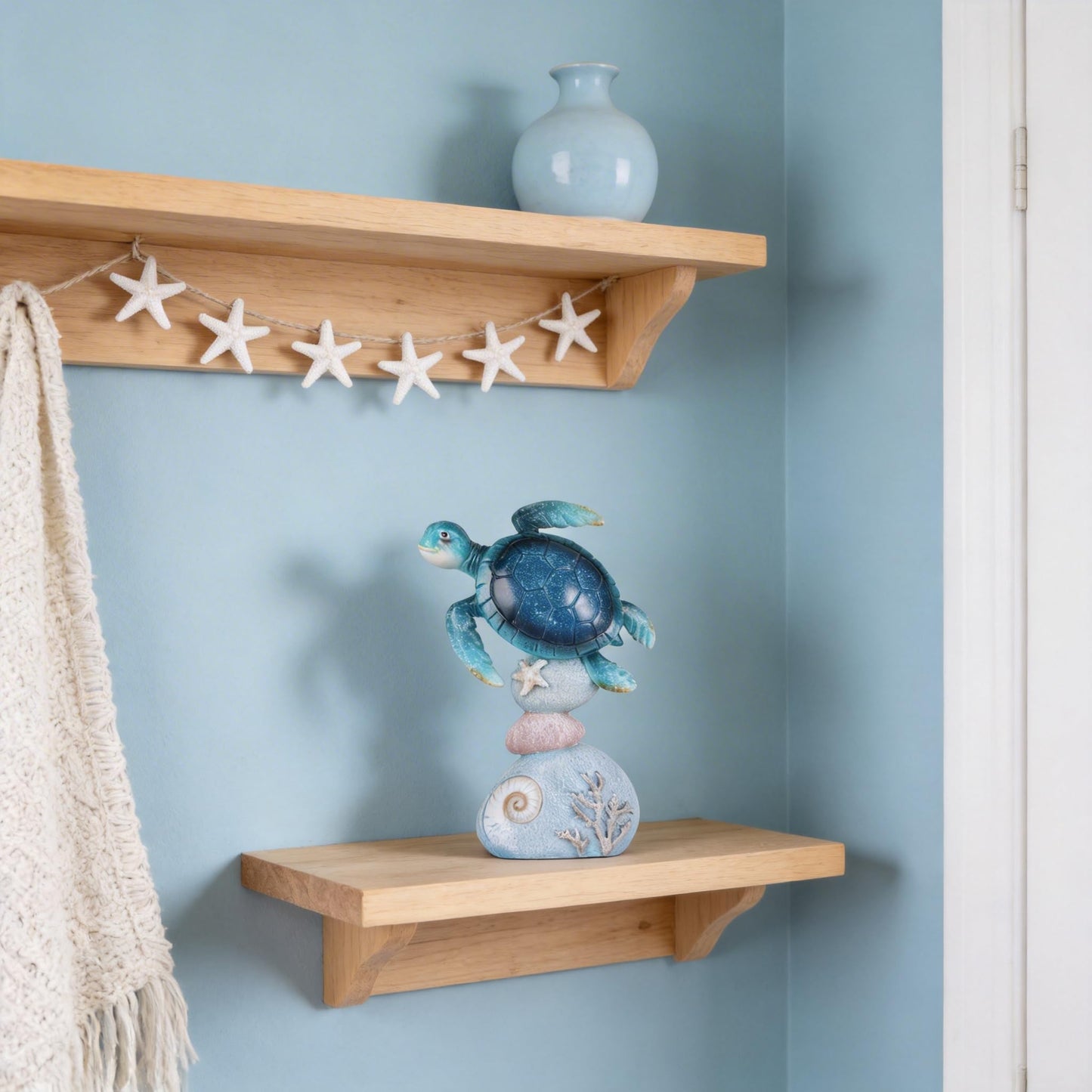 DOVDOV Blue Sea Turtle Statue, Ocean-Themed Coastal Home Decor; Perfect for Bookshelves, Coffee Tables, desks, Living Rooms, Beach Houses, and Nautical-Themed Gifts. (Blue)