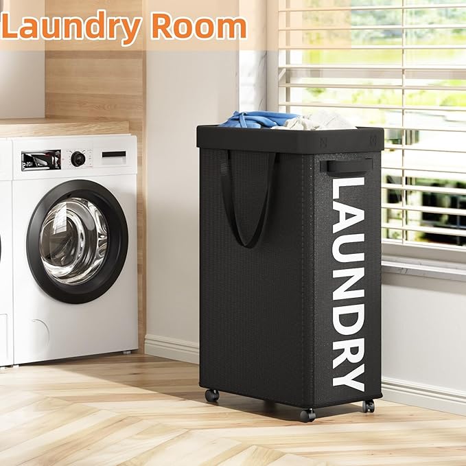 2 Pack Laundry Basket with Wheels, 90L Rolling Laundry Hamper with Wheels