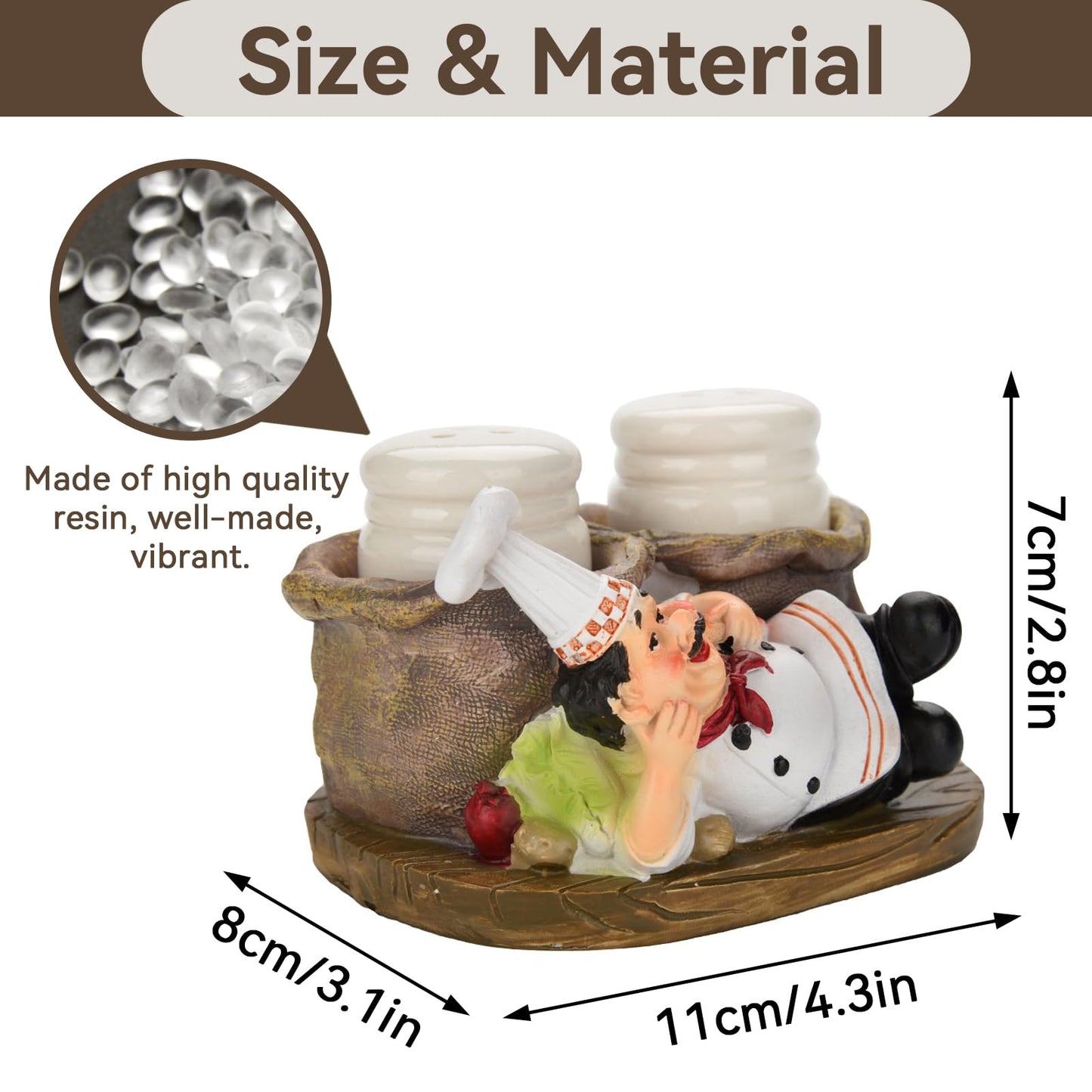 Salt and Pepper Shakers Set, Resin Chef Decorative Statue Spice Organizer Funny Chef Ornament Spice Jars Holder with Chef Figurines Holder for Family, Kitchen, Restaurant, Cafe, Bakery(#C)