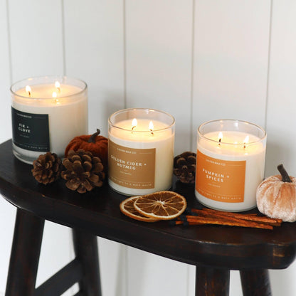 Calyan Wax Co. Golden Cider & Nutmeg 2 Wick Scented Candle - 37 Hour Burn - Luxury Clean Soy Wax Candles - Long Lasting Large Glass Jar Candle for Home - 8.8oz
