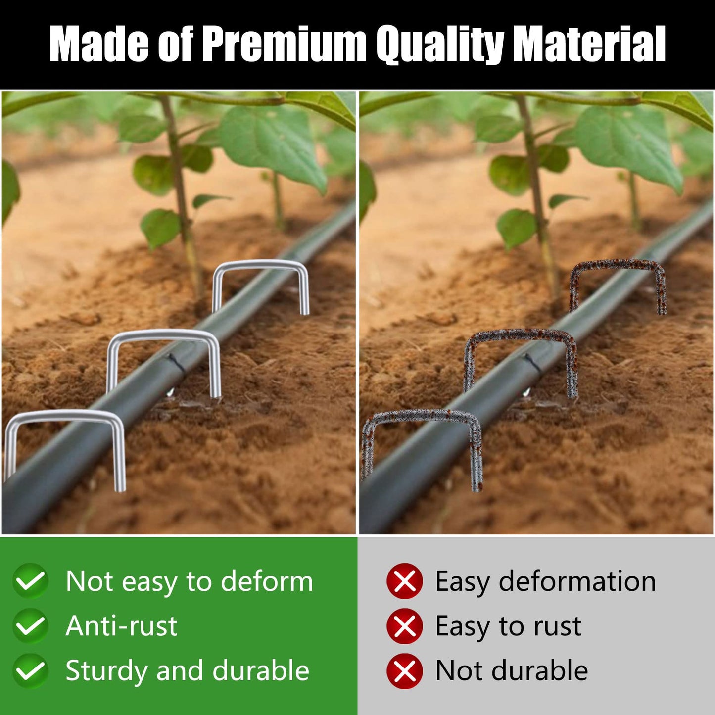 FEED GARDEN 10 Inch 50 Pack Galvanized Landscape Staples 11 Gauge Anti-Rust Garden Stakes Landscaping Fabric SOD Pins Yard Stakes for Weed Barrier Fabric