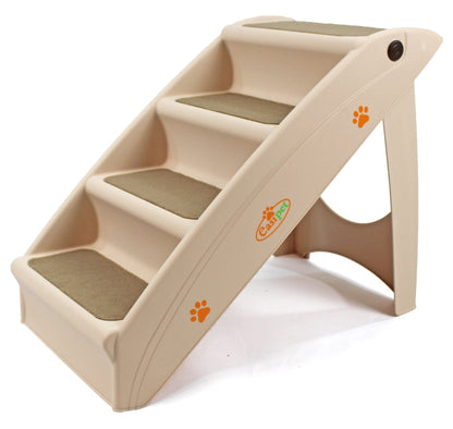 Plastic Foldable Dog Pet Stairs with Carpet Treads, Beige, 38cm x 47cm x 60cm