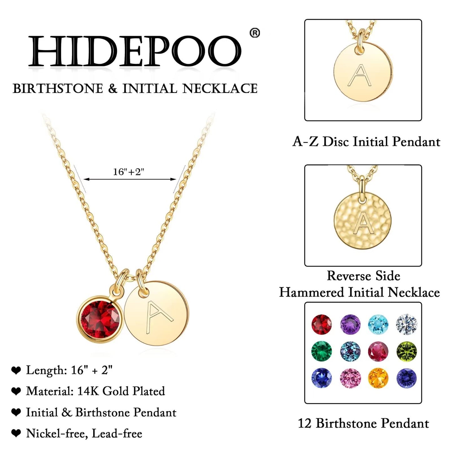 Hidepoo Initial Birthstone Necklaces for Women - Personalized Mothers Day Birthday Gift for Her Wife Sister Grandma Mom, January Garnet Birthstone Jewelry for Woman, Disc Letter T Necklace