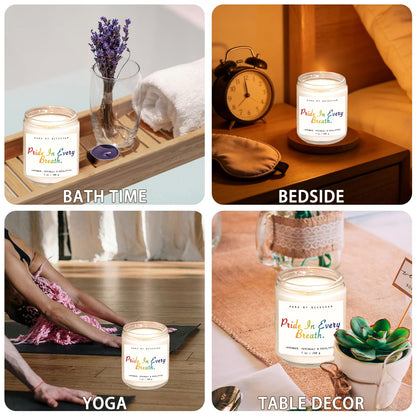 WISEgham Lavender Scented Candle - Gay Gifts for Home Gay Pride Soy Candle - Glass Jar Candle for Relaxation, LGBTQ Pride Gift for Him, 40-Hours Long Lasting Soy Wax Home Decor, 7oz