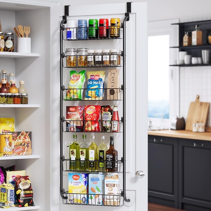 Delamu Over the Door Pantry Organizer, 6-Tier Metal Pantry Door Organization
