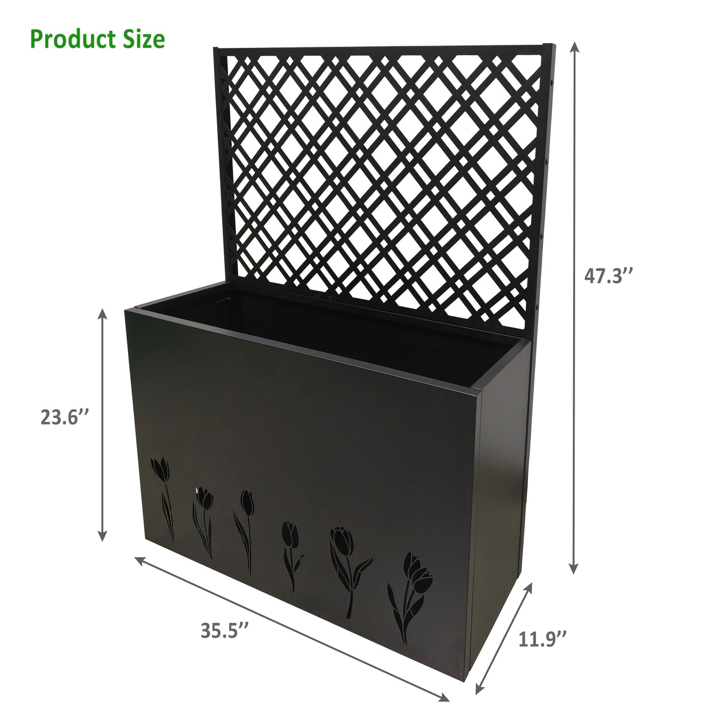 BXTIDLAV Tall Metal Planter Box with Trellis, 35.5" L x 11.9" W x 47.3" H Raised Garden Bed, Large Flower Pot for Patio Porch & Commercial Decor, Black (1 Big)